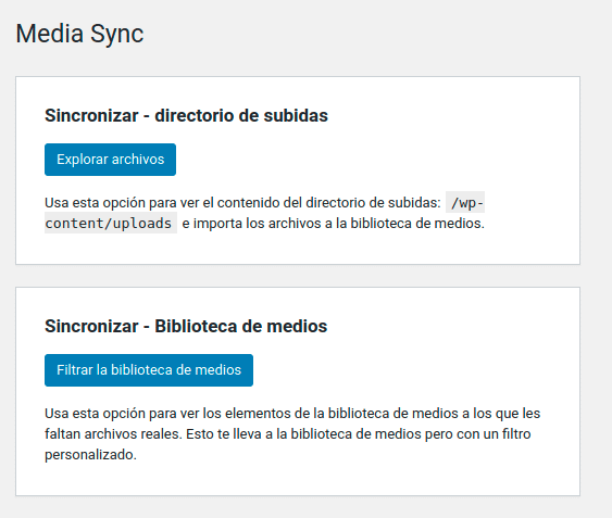 Opciones del plugin Media Sync